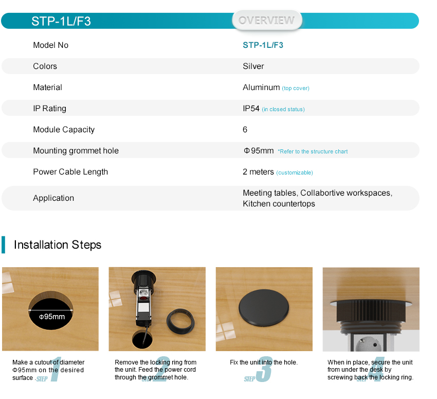 Ổ Cắm âm bàn + sạc USB sino amigo STP-1S  cao cấp